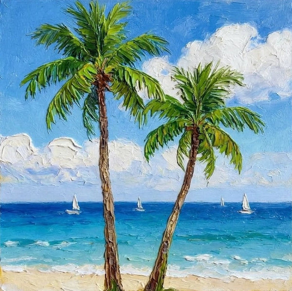 The Scenery of the Azure Sea, Hand Painted Canvas Art, Seashore Paintings, Original Acrylic Paintings, Impasto Paintings, Heavy Texture Artwork-Silvia Home Craft