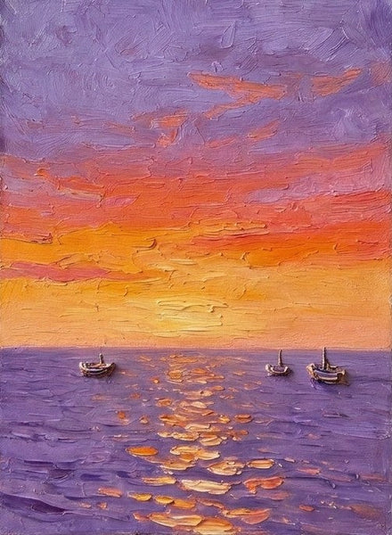 Impasto Artwork, Sail Boats Sunset Painting, Small Art on Canvas, Original Acrylic Paintings, Heavy Texture Painting, Hand Painted Canvas Art-Silvia Home Craft