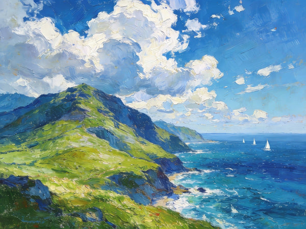 Small Canvas Art, An Azure Sky over the Bay, Original Wall Paintings, Original Artwork Small Paintings, Small Landscape Paintings, On Canvas Small Paintings-Silvia Home Craft