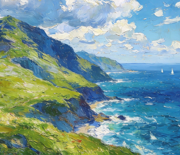 Small Canvas Art, An Azure Sky over the Bay, Original Wall Paintings, Original Artwork Small Paintings, Small Landscape Paintings, On Canvas Small Paintings-Silvia Home Craft