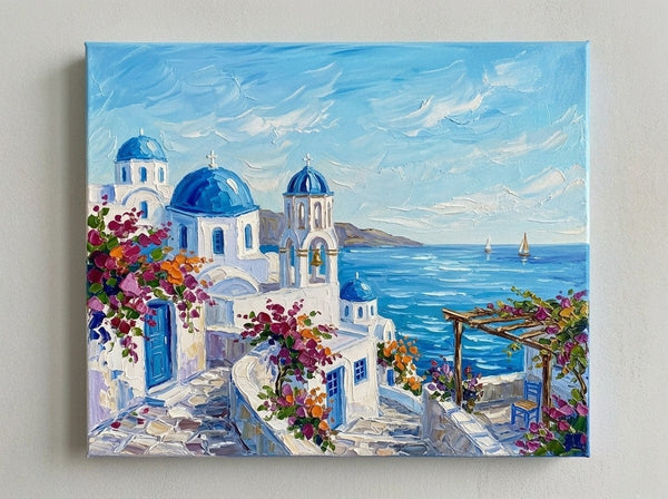 The Scenery of the Aegean Sea, Small Art on Canvas, Hand Painted Canvas Art, Original Acrylic Paintings, Impasto Artwork, Heavy Texture Painting, Original Lanscape Art-Silvia Home Craft