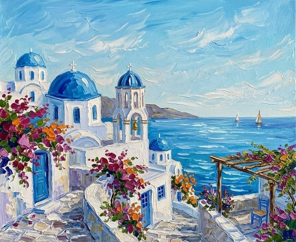 The Scenery of the Aegean Sea, Small Art on Canvas, Hand Painted Canvas Art, Original Acrylic Paintings, Impasto Artwork, Heavy Texture Painting, Original Lanscape Art-Silvia Home Craft