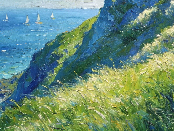 Hillside by the Sea, Swept by the Wind, Small Landscape Paintings, Small Oil Paintings on Canvas, Hand Painted Canvas Art,Heavy Texture Artwork, Original Oil Paintings-Silvia Home Craft