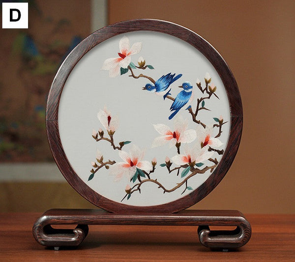 Creative Birthday Gift, Flower and Birds Embroidery Ornaments, Traditional Chinese Suzhou Silk Embroidered Ornament, Premium Souvenir, Exclusive Business Presents-Silvia Home Craft