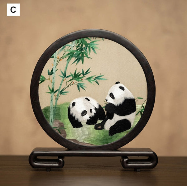 Exclusive Business Present Panda Embroidered Decor, Traditional Chinese Suzhou Embroidery Ornament, Premium Souvenir, Unique Birthday Gift-Silvia Home Craft