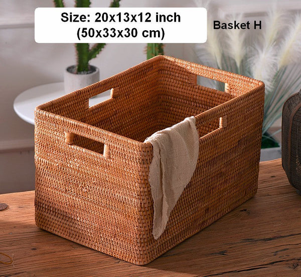 Storage Baskets for Kitchen, Woven Rattan Rectangular Storage Baskets, Wicker Storage Basket for Clothes, Storage Baskets for Bathroom, Storage Baskets for Toys-Silvia Home Craft