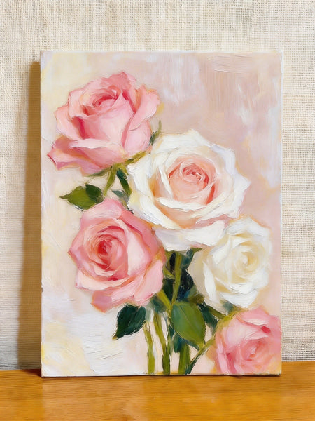 Hand Painted Canvas Art, A Bunch of Pink Rose Flowers, Original Oil Paintings, Original Flower Paintings, Small Canvas Artwork-Silvia Home Craft