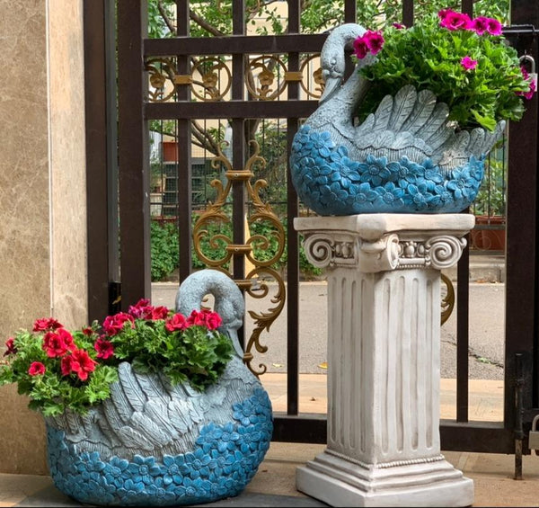 Large Swan Statue for Garden, Swan Flower Pot, Animal Statue for Garden Courtyard Ornament, Villa Outdoor Decor Gardening Ideas-Silvia Home Craft