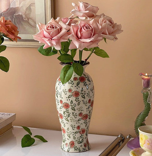 Rustic Porcelain Flower Vases, Handmade Water Holding Flower Vases, Ceramic Bouquet Vases, Tall Flower Vases on Table-Silvia Home Craft