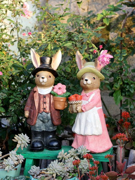 Garden Animal Sculpture Rabbit Statues, Garden Decor Ideas, Animal Statue for Garden Ornament, Villa Courtyard Decor, Outdoor Garden Decoration-Silvia Home Craft