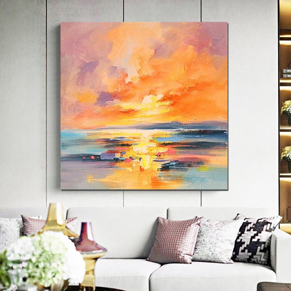Sunrise Painting, Large Landscape Painting for Living Room, Abstract Landscape Painting, Hand Painted Art, Bedroom Wall Art Ideas, Modern Paintings for Dining Room-Silvia Home Craft