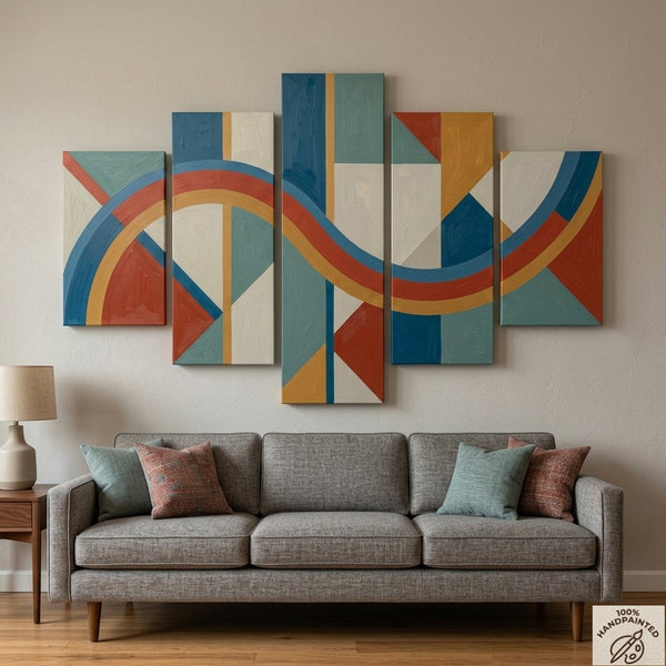 Bedroom Contemporary Canvas Paintings, Colorful Abstract Paintings, Geometric Modern Art, Hand Painted Acrylic Art-Silvia Home Craft