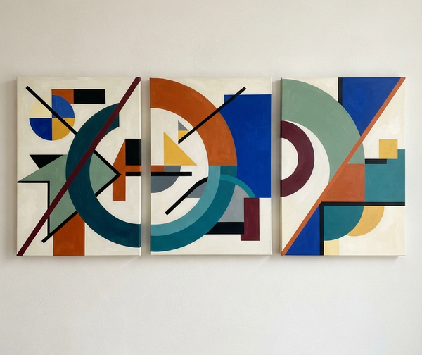 Abstract Acrylic Painting, Large Paintings for Living Room, Multi Panel Canvas Artwork, Geometric Modern Wall Art