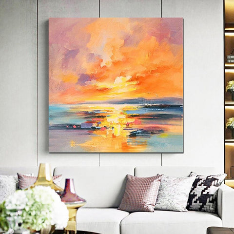 Sunrise Painting, Large Landscape Painting for Living Room, Abstract Landscape Painting, Hand Painted Art, Bedroom Wall Art Ideas, Modern Paintings for Dining Room-Silvia Home Craft