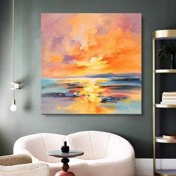Sunrise Painting, Large Landscape Painting for Living Room, Abstract Landscape Painting, Hand Painted Art, Bedroom Wall Art Ideas, Modern Paintings for Dining Room-Silvia Home Craft