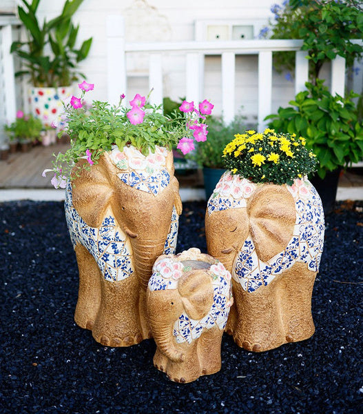 Oversized Garden Flower Pot, Modern Outdoor Garden Flower Pots, Extra Large Elephant Garden Flowerpots, Animal Statue for Garden Ornaments, Large Resin Statue for Garden-Silvia Home Craft