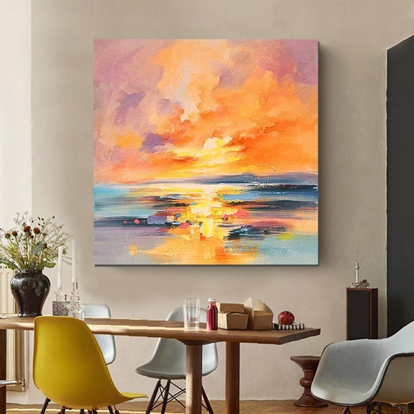 Sunrise Painting, Large Landscape Painting for Living Room, Abstract Landscape Painting, Hand Painted Art, Bedroom Wall Art Ideas, Modern Paintings for Dining Room-Silvia Home Craft