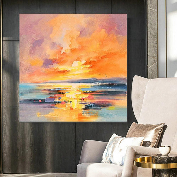 Sunrise Painting, Large Landscape Painting for Living Room, Abstract Landscape Painting, Hand Painted Art, Bedroom Wall Art Ideas, Modern Paintings for Dining Room-Silvia Home Craft