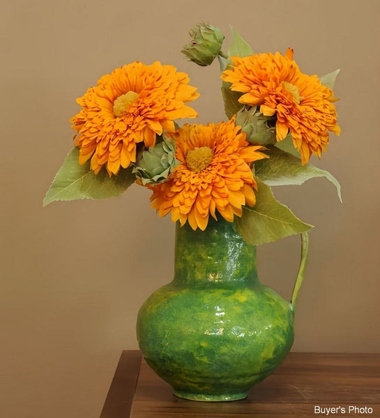 Centerpiece on Dining Table, Modern Pottery Flower Vases, Handmade Water Holding Flower Vases, Pottery Bud Vases, Large Green Flower Vases on Table-Silvia Home Craft