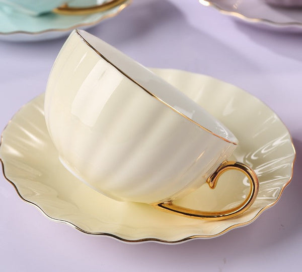 French Style Tea Cup and Saucer in Gift Box as Birthday Gift, Elegant Macaroon Ceramic Coffee Cups, Porcelain Tea Cup Saucer Set of 2 Cups, Beautiful British Tea Cups-Silvia Home Craft