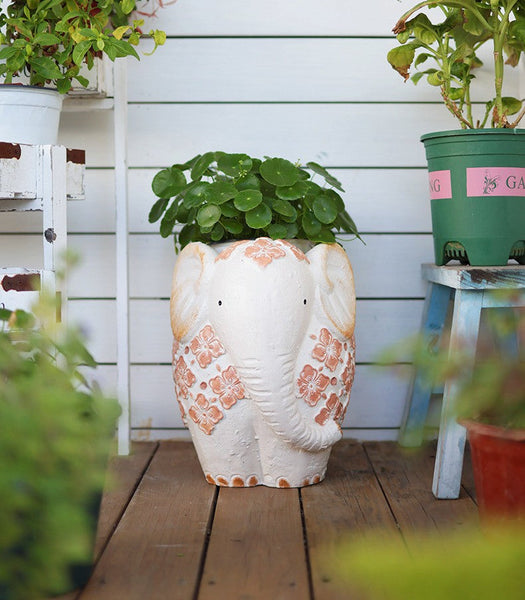 Villa Outdoor Garden Flower Pots, Oversized Modern Garden Flower Pot, Extra Large Elephant Garden Flowerpots, Animal Statue for Garden Ornaments, Resin Statue for Garden-Silvia Home Craft