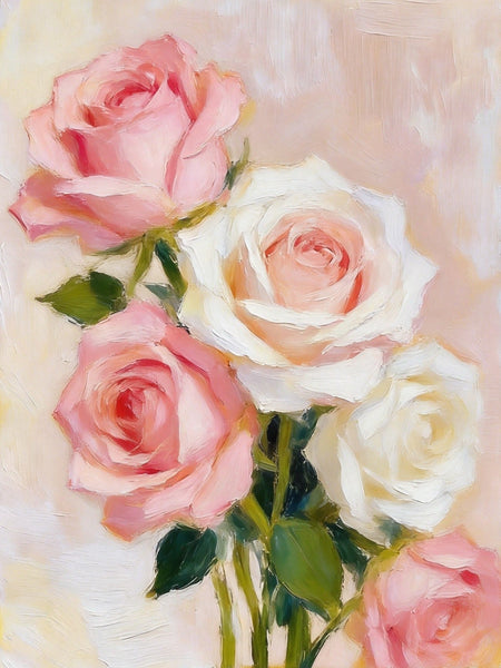 Hand Painted Canvas Art, A Bunch of Pink Rose Flowers, Original Oil Paintings, Original Flower Paintings, Small Canvas Artwork-Silvia Home Craft