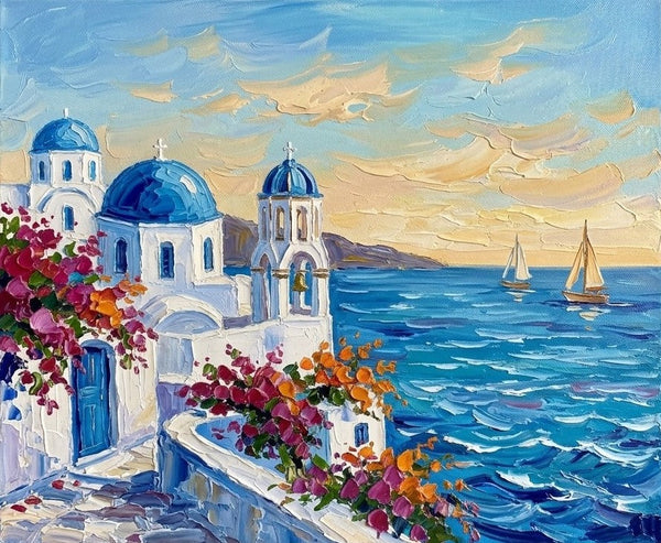 Small Art on Canvas, The Scenery of the Aegean Sea, Hand Painted Canvas Art, Original Acrylic Paintings, Impasto Artwork, Heavy Texture Painting, Original Seascape Art-Silvia Home Craft