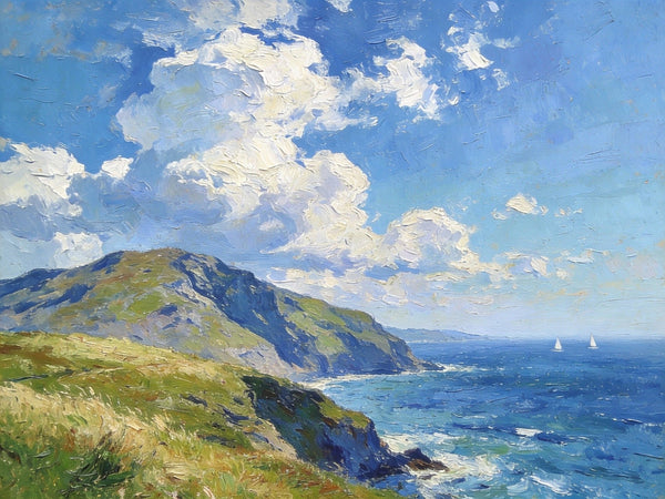 Sunlit Cliffs Over the Sea, Hand Painted Canvas Art, On Canvas Small Paintings, Landscape Wall Art Paintings, Original Oil Paintings, Small Landscape Paintings-Silvia Home Craft