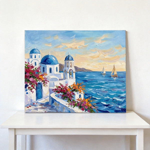 Small Art on Canvas, The Scenery of the Aegean Sea, Hand Painted Canvas Art, Original Acrylic Paintings, Impasto Artwork, Heavy Texture Painting, Original Seascape Art-Silvia Home Craft