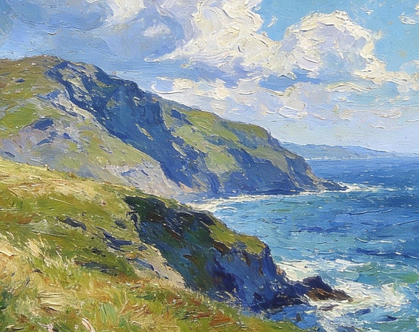 Sunlit Cliffs Over the Sea, Hand Painted Canvas Art, On Canvas Small Paintings, Landscape Wall Art Paintings, Original Oil Paintings, Small Landscape Paintings-Silvia Home Craft