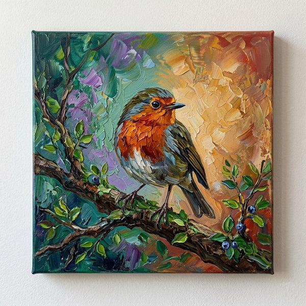 Impasto Artwork, Abstract Robin Bird Painting, Original Acrylic Paintings, Hand Painted Canvas Art, Small Art on Canvas, Heavy Texture Painting, Ready to Hang-Silvia Home Craft