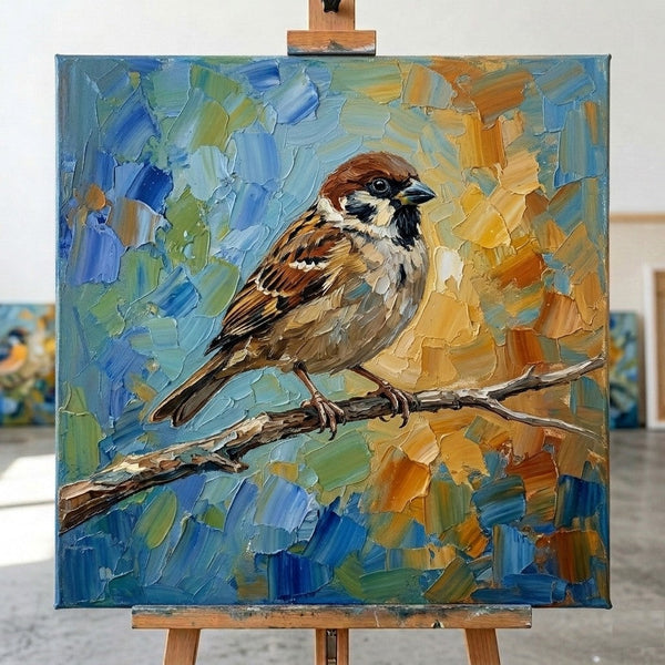 Sparrow Bird Painting, Original Acrylic Paintings, Hand Painted Canvas Art, Small Art on Canvas, Heavy Texture Painting, Ready to Hang Painting, Impasto Artwork-Silvia Home Craft