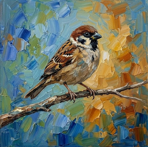 Sparrow Bird Painting, Original Acrylic Paintings, Hand Painted Canvas Art, Small Art on Canvas, Heavy Texture Painting, Ready to Hang Painting, Impasto Artwork-Silvia Home Craft