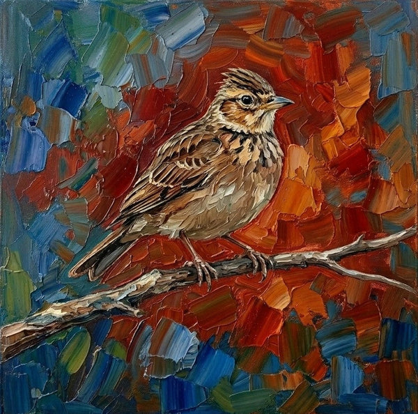 Hand Painted Canvas Art, Lark Bird Painting, Ready to Hang Artwork, Acrylic Art on Canvas, Heavy Texture Artwork, Impasto Paintings, Original Small Paintings-Silvia Home Craft