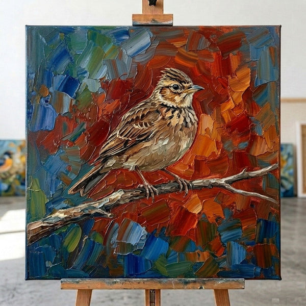 Hand Painted Canvas Art, Lark Bird Painting, Ready to Hang Artwork, Acrylic Art on Canvas, Heavy Texture Artwork, Impasto Paintings, Original Small Paintings-Silvia Home Craft