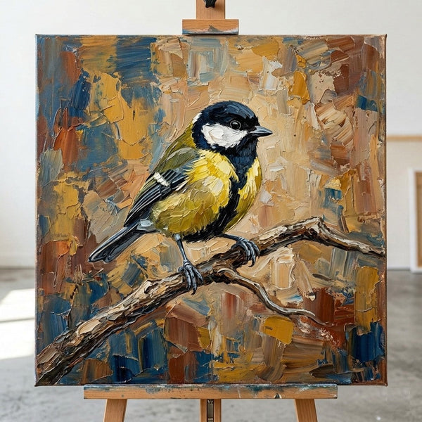 Chickadee Bird Painting, Heavy Texture Painting, Ready to Hang Painting, Impasto Artwork, Original Acrylic Paintings, Hand Painted Canvas Art, Small Art on Canvas-Silvia Home Craft