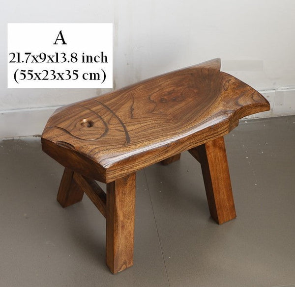 Solid Wood low Stool, Creative Shoe-changing Stool, Handmade Vintage Old Elm Wood Stool, Children's Wooden Stool, Sofa Stool, Dining Table Stool-Silvia Home Craft