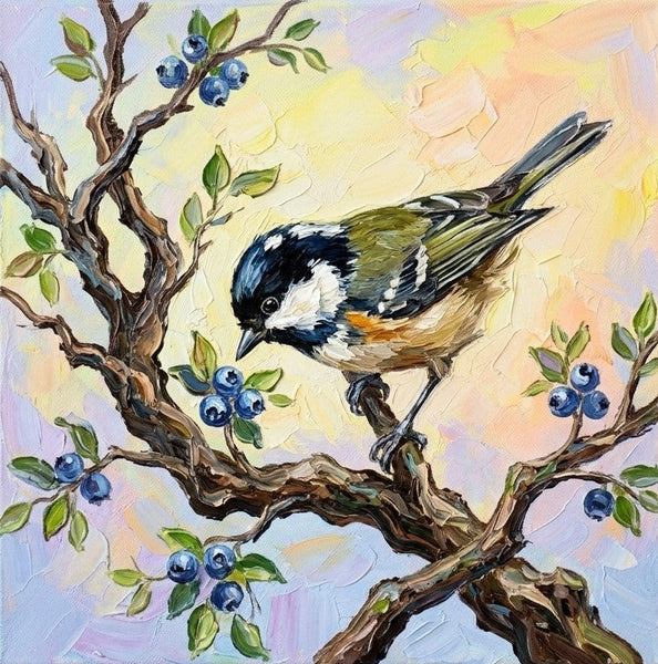 Titmice Bird Painting, Hand Painted Canvas Art, Small Art on Canvas, Original Acrylic Paintings, Impasto Artwork, Heavy Texture Painting, Ready to Hang-Silvia Home Craft