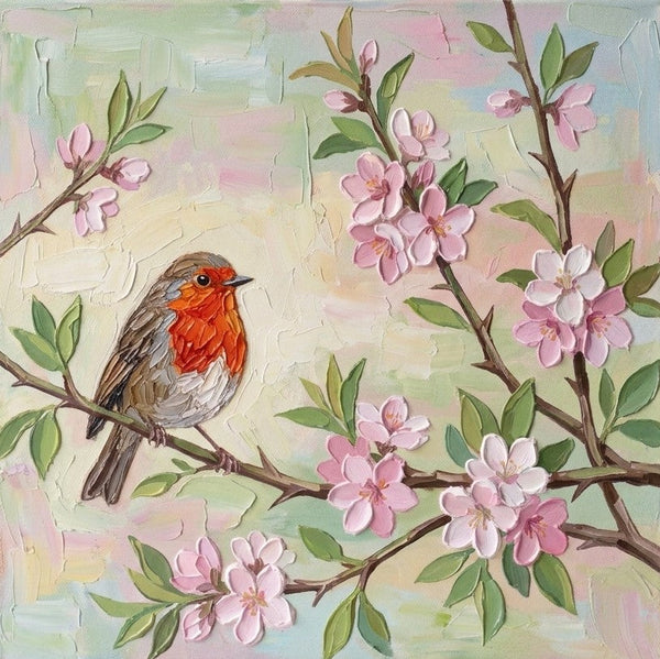 Abstract Robin Bird Painting, Original Acrylic Paintings, Impasto Artwork, Hand Painted Canvas Art, Small Art on Canvas, Heavy Texture Painting, Ready to Hang-Silvia Home Craft