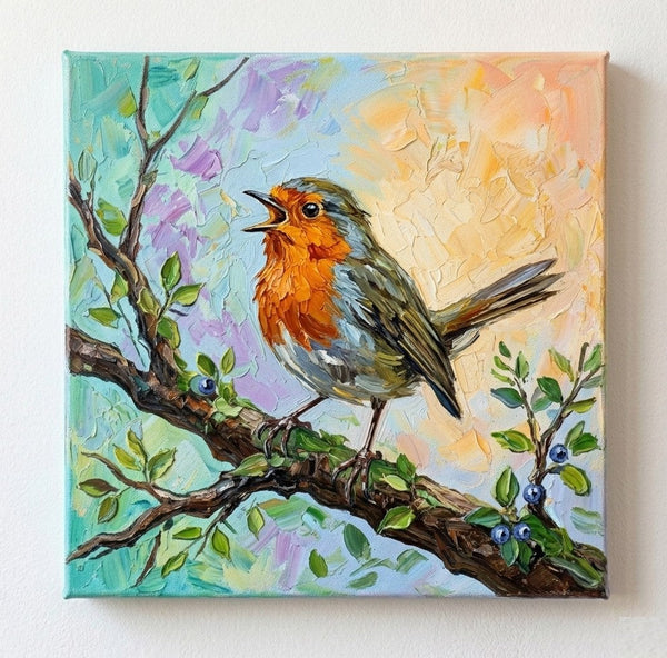 Original Acrylic Paintings, Impasto Artwork, Abstract Robin Bird Painting, Hand Painted Canvas Art, Small Art on Canvas, Heavy Texture Painting, Ready to Hang-Silvia Home Craft