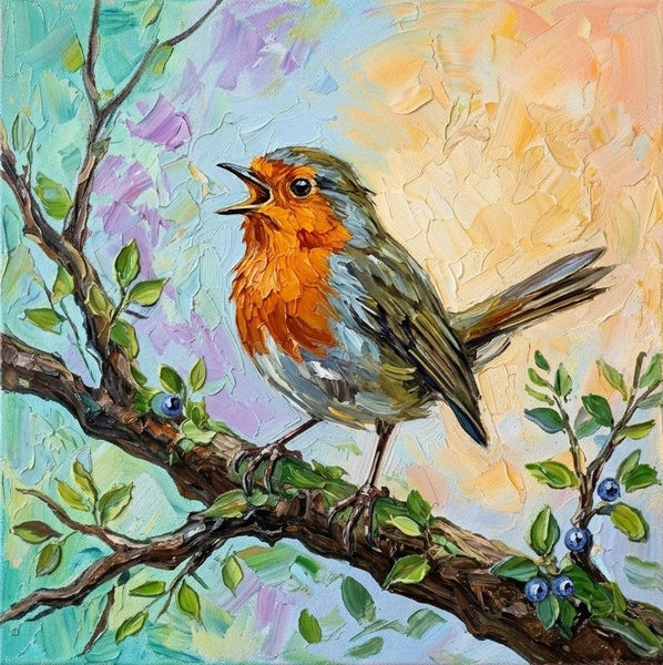 Original Acrylic Paintings, Impasto Artwork, Abstract Robin Bird Painting, Hand Painted Canvas Art, Small Art on Canvas, Heavy Texture Painting, Ready to Hang-Silvia Home Craft