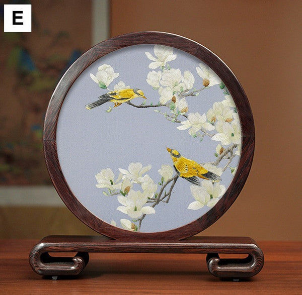 Creative Birthday Gift, Flower and Birds Embroidery Ornaments, Traditional Chinese Suzhou Silk Embroidered Ornament, Premium Souvenir, Exclusive Business Presents-Silvia Home Craft