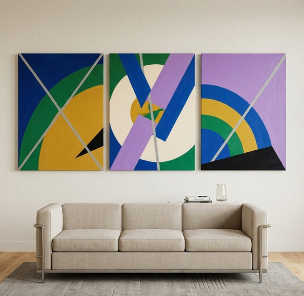 Multi Panel Canvas Art, Geometric Pattern Contemporary Artwork, Abstract Paintings for Modern Living Room-Silvia Home Craft