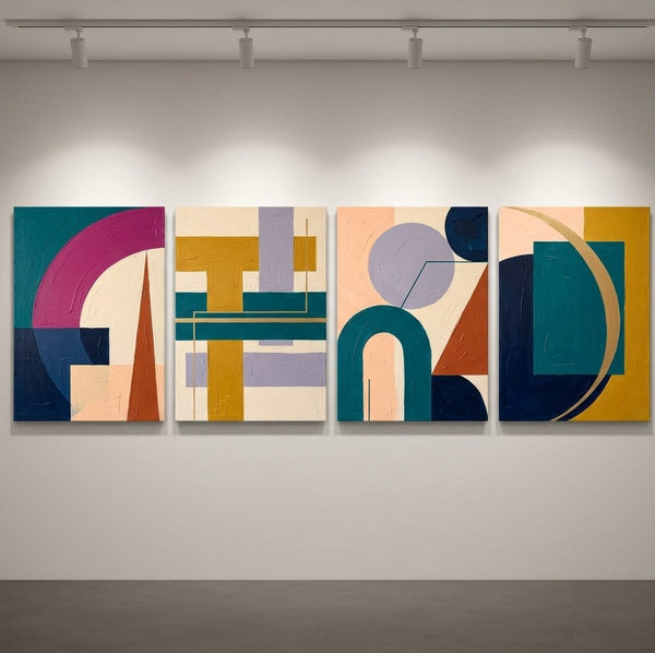 Modern Paintings for Living Room, Geometric Contemporary Art, Original Abstract Art, Multi Panel Canvas Paintings-Silvia Home Craft