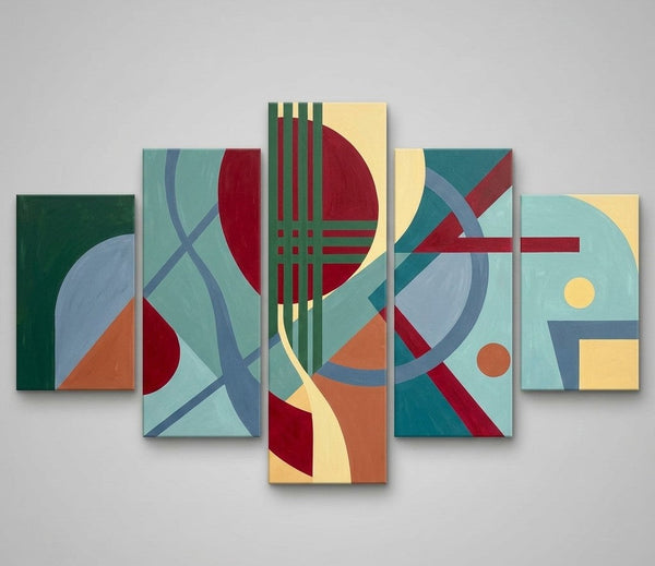 Geometric Modern Art, Hand Painted Acrylic Art, Contemporary Canvas Paintings, Colorful Abstract Paintings-Silvia Home Craft