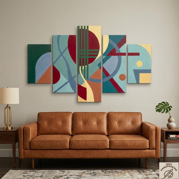 Geometric Modern Art, Hand Painted Acrylic Art, Contemporary Canvas Paintings, Colorful Abstract Paintings-Silvia Home Craft
