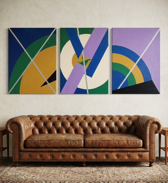 Multi Panel Canvas Art, Geometric Pattern Contemporary Artwork, Abstract Paintings for Modern Living Room-Silvia Home Craft