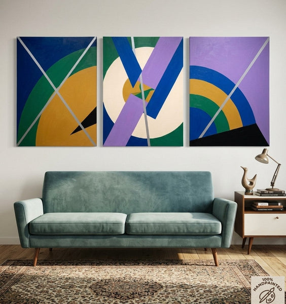 Multi Panel Canvas Art, Geometric Pattern Contemporary Artwork, Abstract Paintings for Modern Living Room-Silvia Home Craft