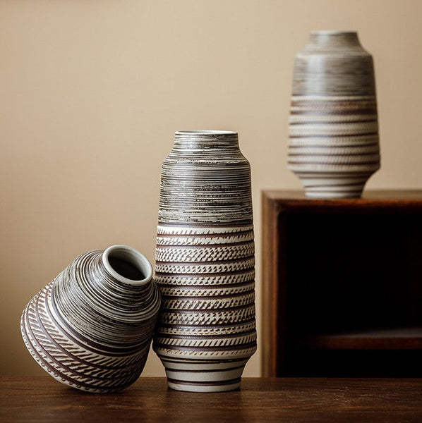 Modern Bouquet Flower Vases, Centerpiece on Dining Table, Handmade Pottery Flower Vases Urn, Water Holding Flower Vases, Large Flower Vase on Table-Silvia Home Craft