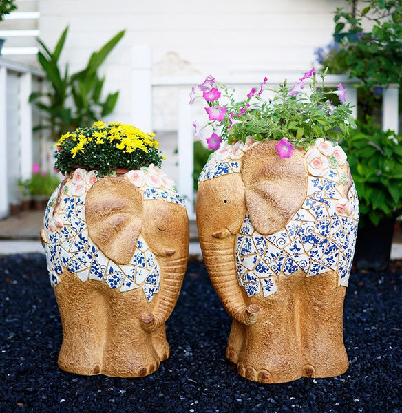 Modern Outdoor Garden Flower Pots, Extra Large Elephant Garden Flowerpots, Oversized Garden Flower Pot, Animal Statue for Garden Ornaments, Large Resin Statue for Garden-Silvia Home Craft